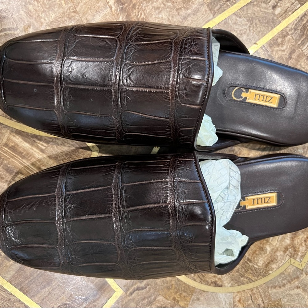 Zilli house slippers, Brown, Crocodile, size 8UK or 9US, Brand new with dust bag